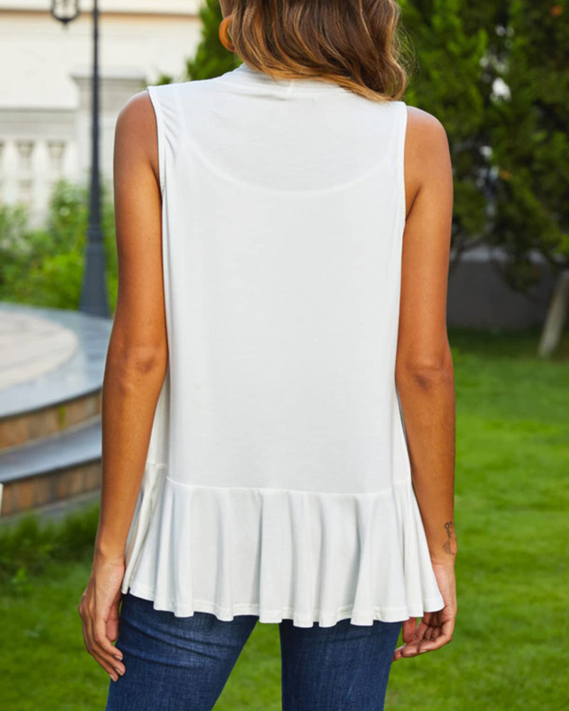 Women's Sleeveless Draped Open Front Cardigan Ruffles Hem Vest - Zeagoo (Us Only)