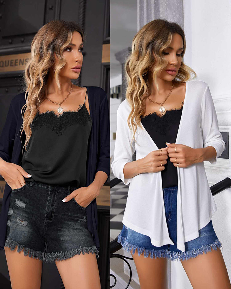 Women's Cropped Cardigan 3/4 Sleeve Sweater Shrugs Tie Front Bolero Jacket 2 Pack S-XXL - Zeagoo (Us Only)