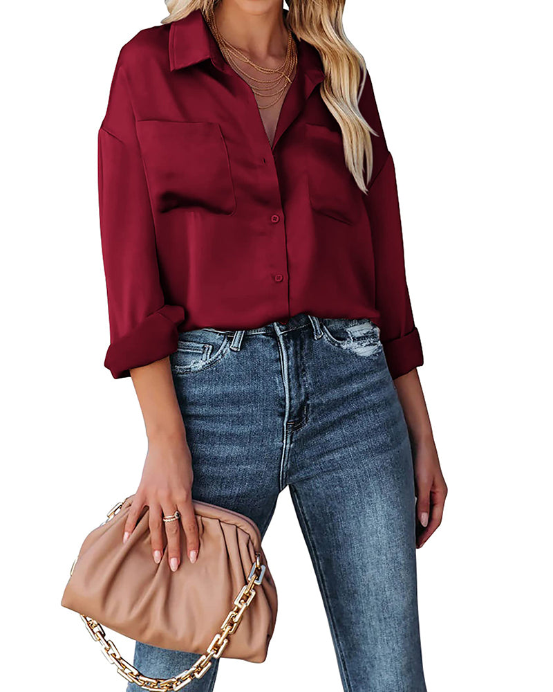 Satin Silk Button Down Shirts - Zeagoo (Us Only)