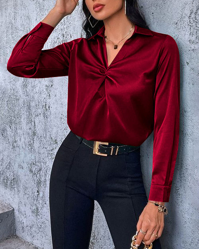 Satin V Neck Twist Front Silk Shirts - Zeagoo (Us Only)