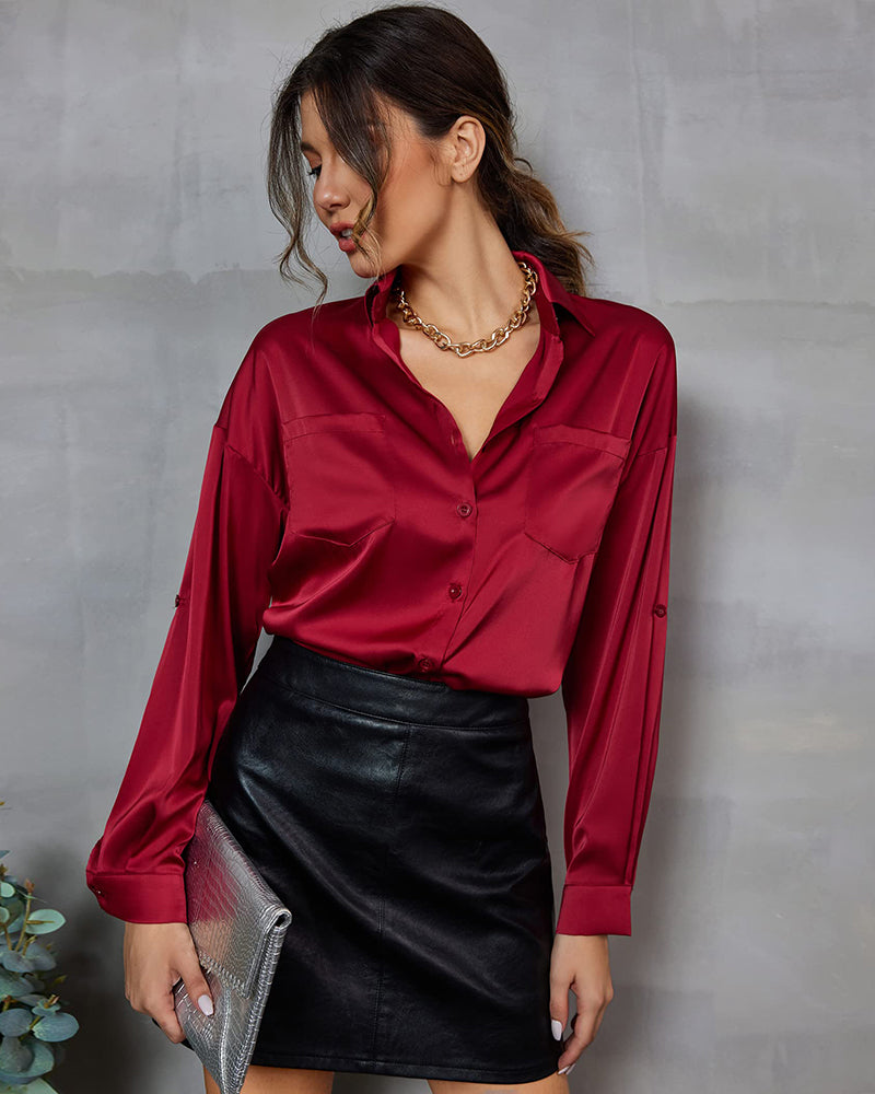 Satin Silk Button Down Shirts - Zeagoo (Us Only)