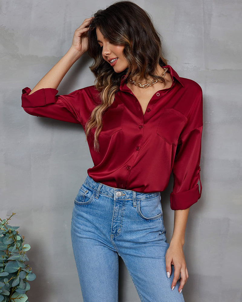 Satin Silk Button Down Shirts - Zeagoo (Us Only)