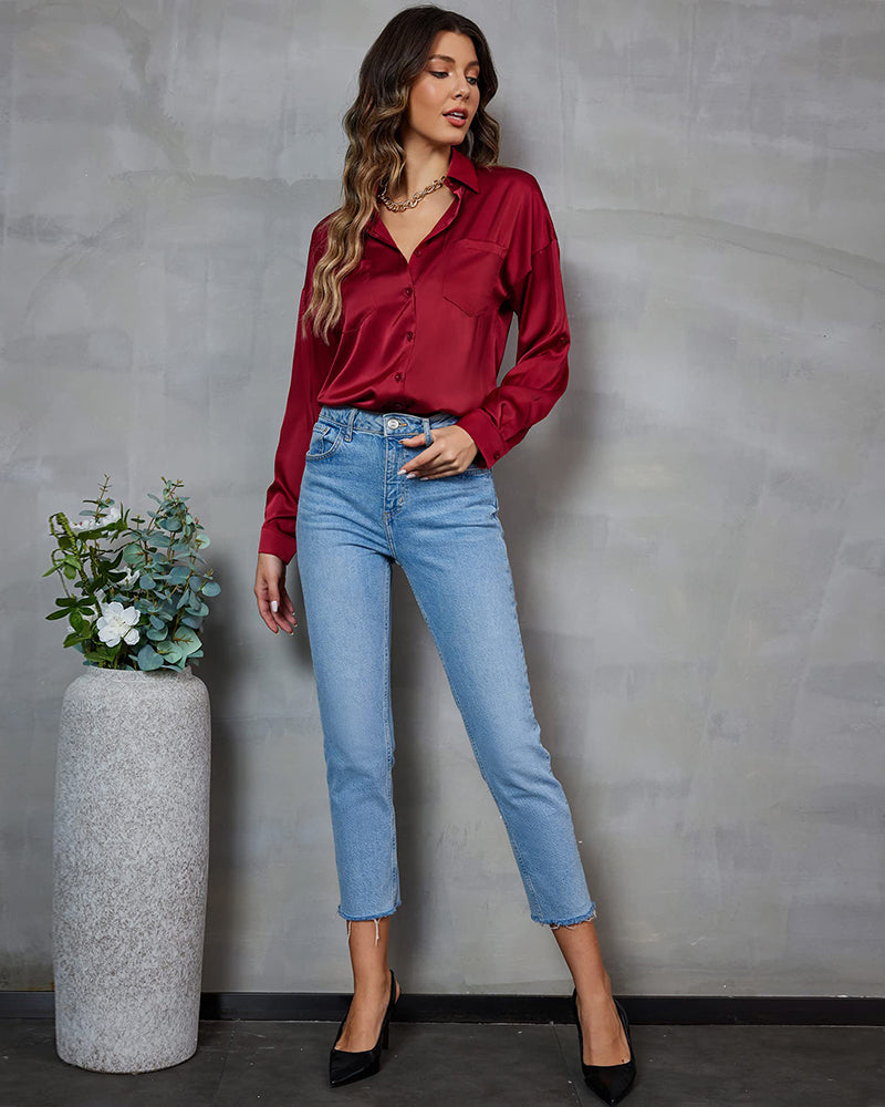 Satin Silk Button Down Shirts - Zeagoo (Us Only)