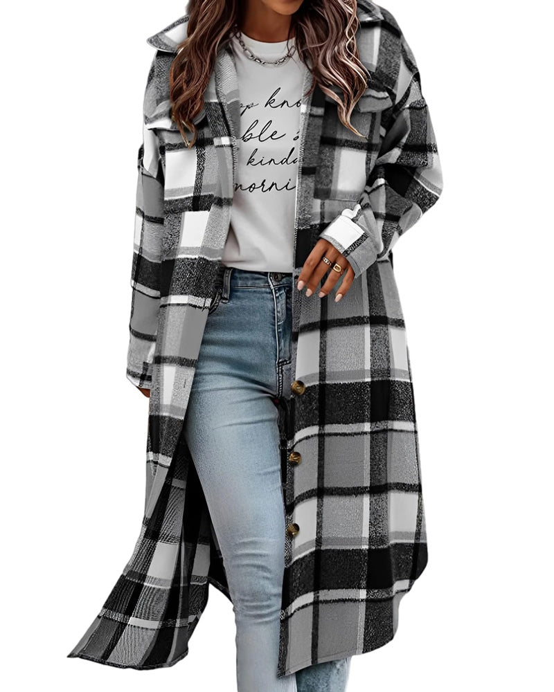 Zeagoo Women's 2023 Plaid Shacket Jacket Long Button Down Shirts Fall Casual Oversized Coat