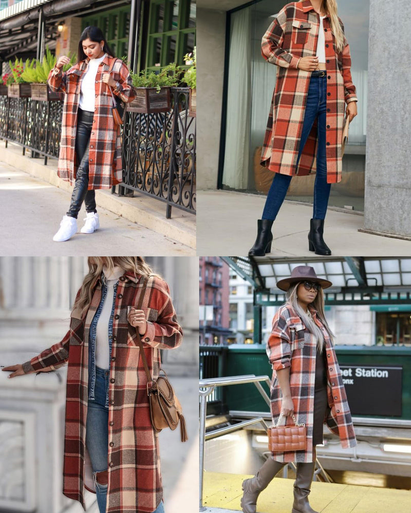 Zeagoo Women's 2023 Plaid Shacket Jacket Long Button Down Shirts Fall Casual Oversized Coat