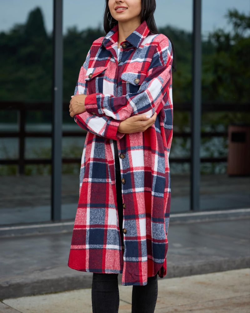 Zeagoo Women's 2023 Plaid Shacket Jacket Long Button Down Shirts Fall Casual Oversized Coat