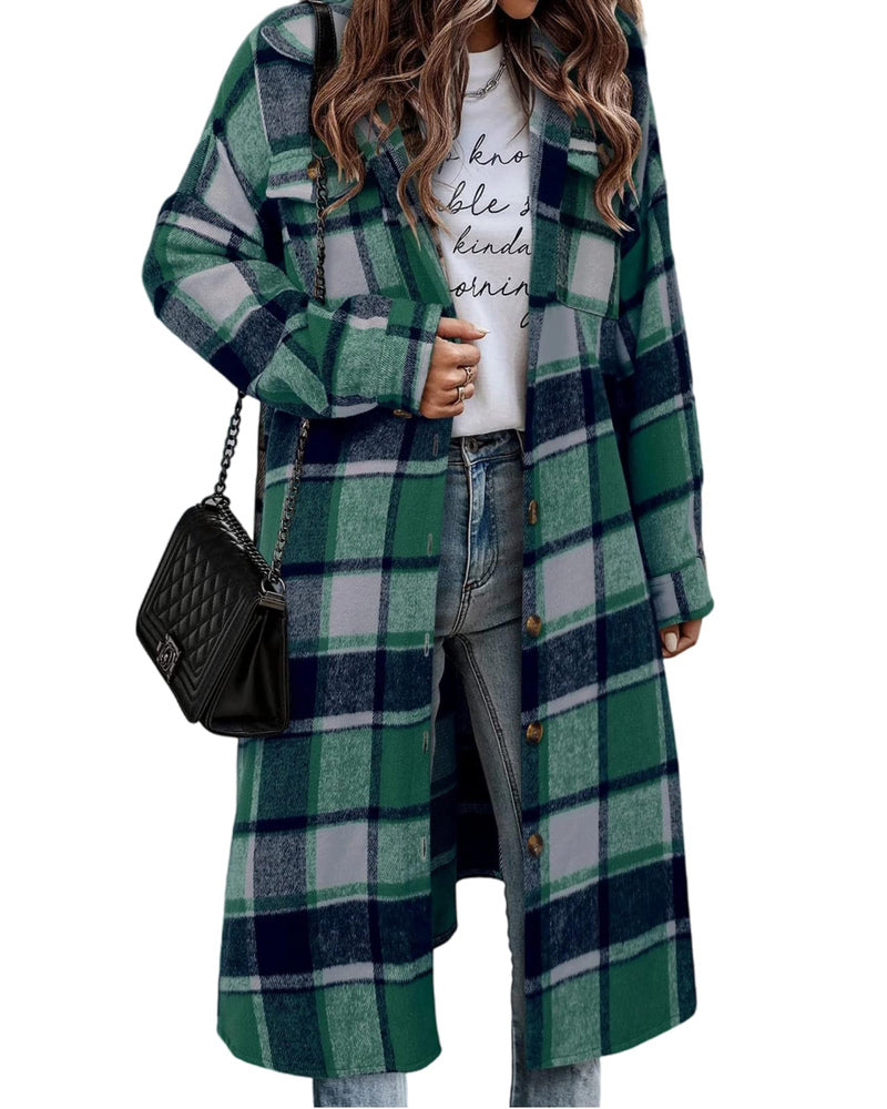 Zeagoo Women's 2023 Plaid Shacket Jacket Long Button Down Shirts Fall Casual Oversized Coat