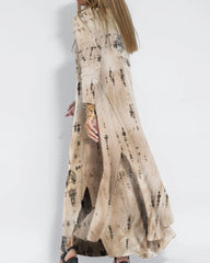 Two Piece Outfits Tie-dye Slit Cardigan Elegant Sleeveless Maxi Dress Sets