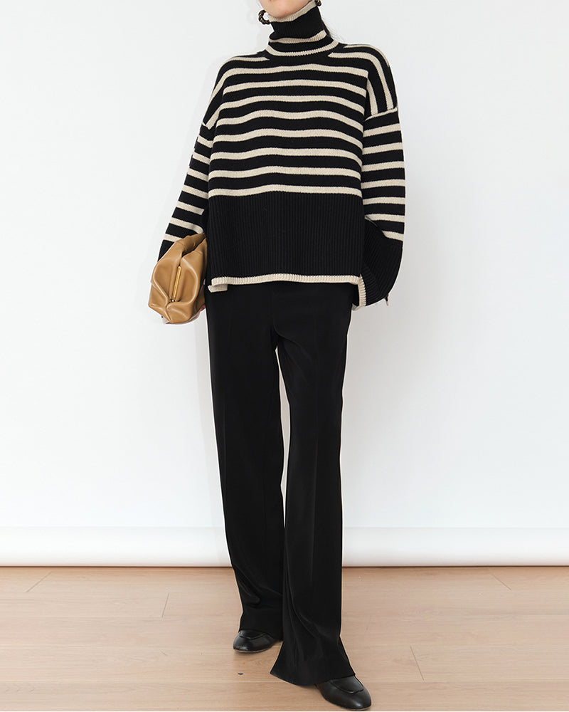 Women's Striped Turtleneck Sweater