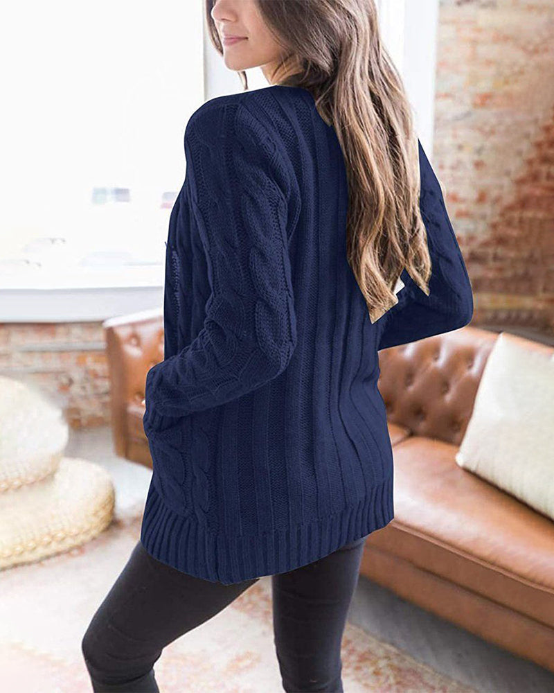 Plain Twist Button Cardigan Sweater