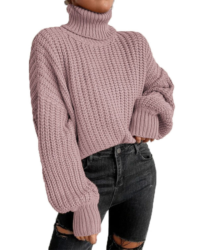 Rolled Neck Drop Shoulder Sweater