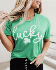 Crewneck Short Sleeve Tees St Patricks Day Shamrock Print T Shirts