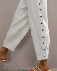 Button Side Pants Lightweight Loose Fit Lounge Trousers