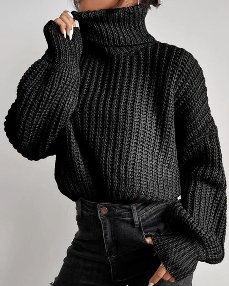 Rolled Neck Drop Shoulder Sweater