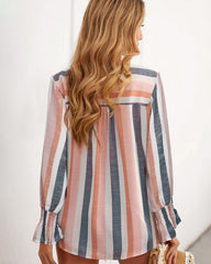 Striped Shirt V-neck Long-sleeved Top T-shirt