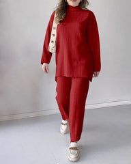 Solid Color Turtleneck Mid-length Casual Two-piece Sweater Set