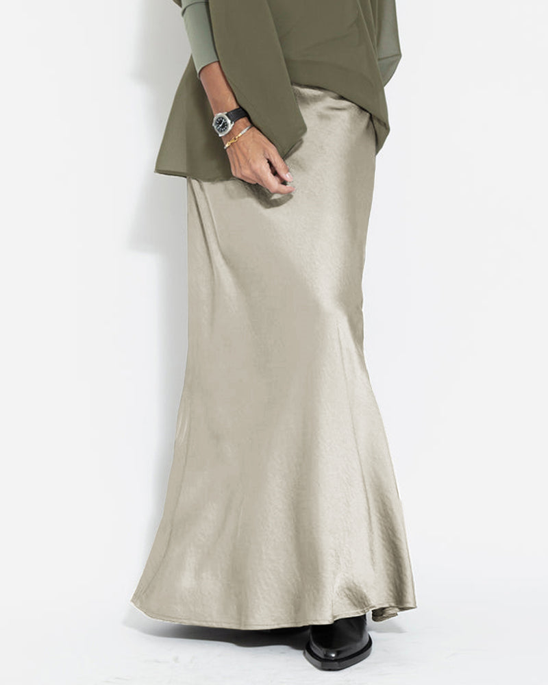 Silk Satin Mermaid Skirt Solid Color Smooth and Flowing Midi Length Skirts