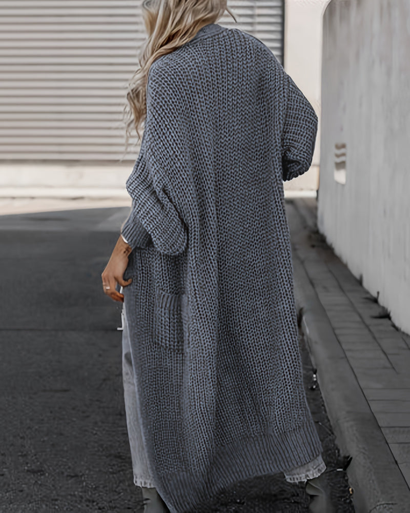 Loose Solid Open Front Pocket Cardigan