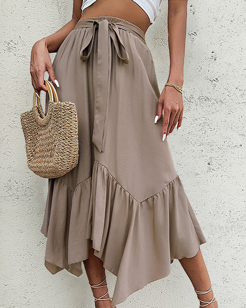 Elegant Irregular Ruffle Hemline A-line Midi Skirt