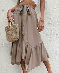 Elegant Irregular Ruffle Hemline A-line Midi Skirt