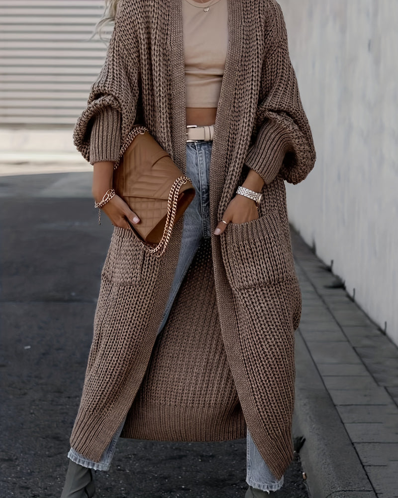 Loose Solid Open Front Pocket Cardigan