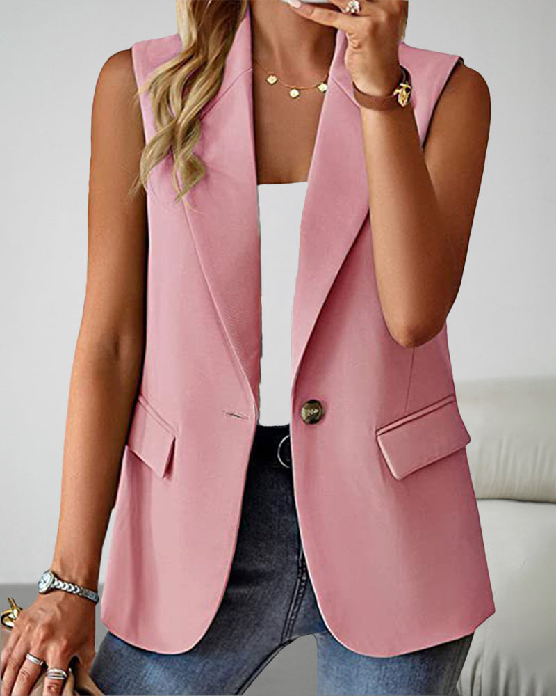 Sleeveless Buckled Slit Side Single Breasted Blazer Casual Office Wear Vest Jacket