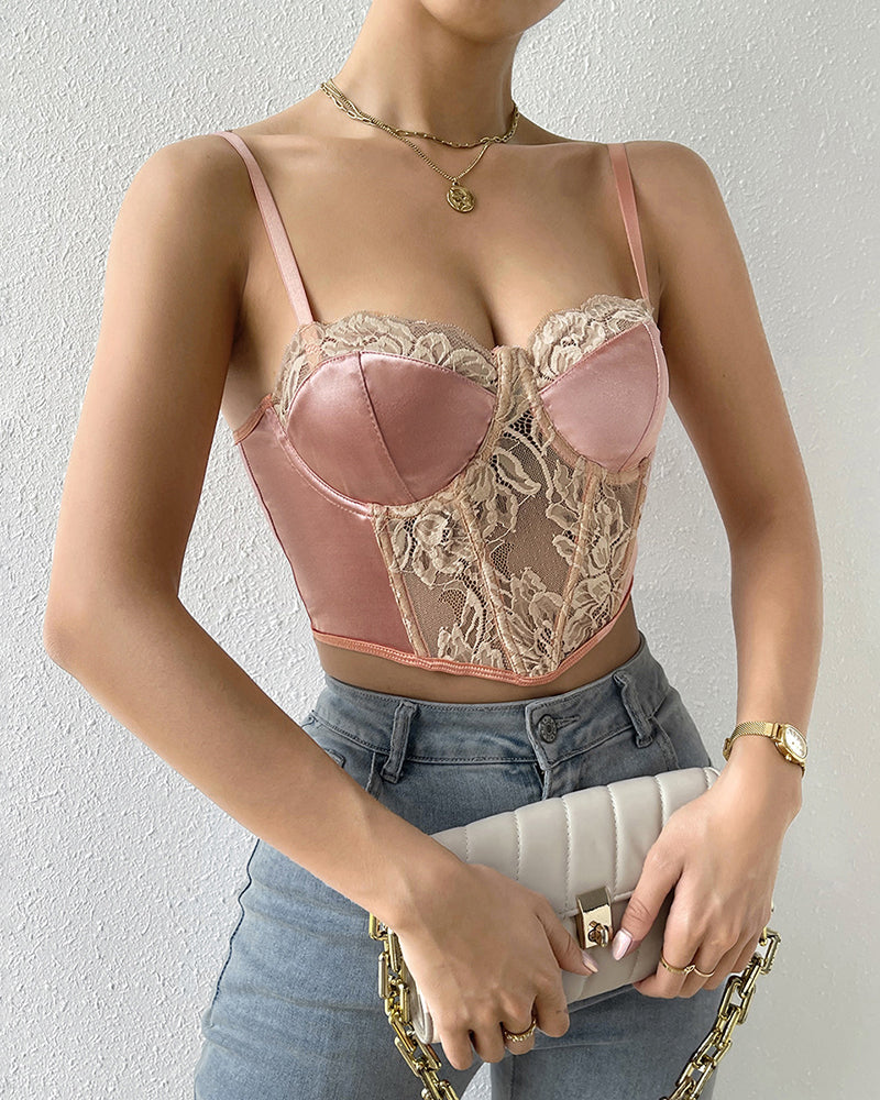Thin Cup Lace Colorblock Bra Set Shaped Push Up Underwear Set
