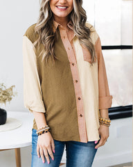Plaid Colorblock Buttons Long Sleeve Shirt
