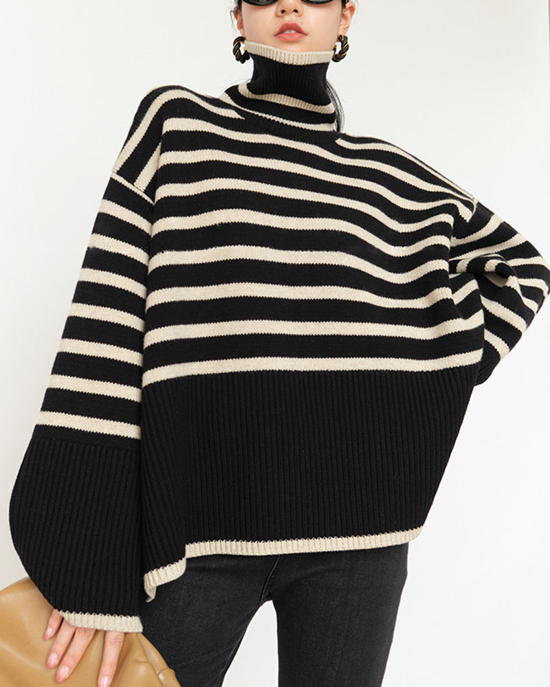 Women's Striped Turtleneck Sweater