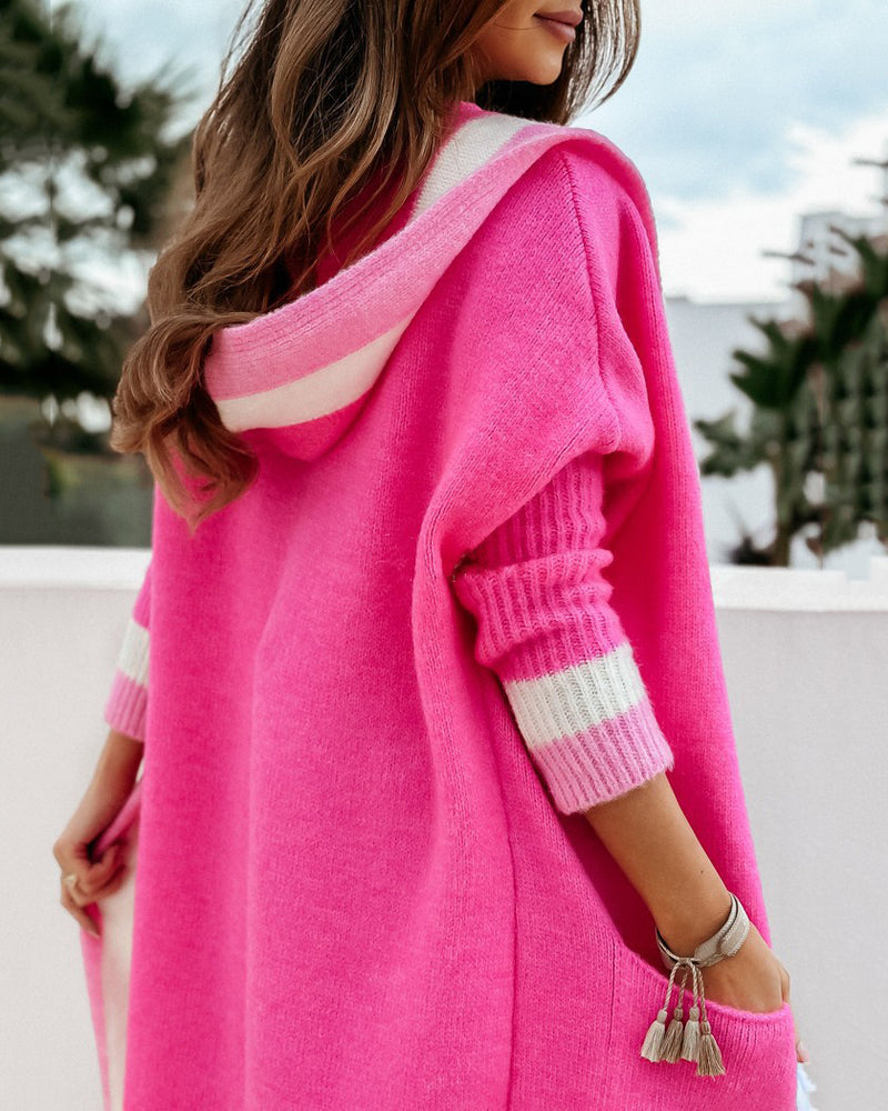 Oversized Knit Long Cardigan Hoodie Balloon Long Sleeve Pocket Jacket