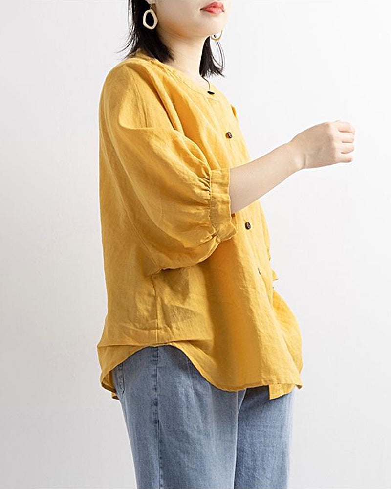 Lantern Sleeve Retro Loose Mid-sleeve Plus Size Shirt