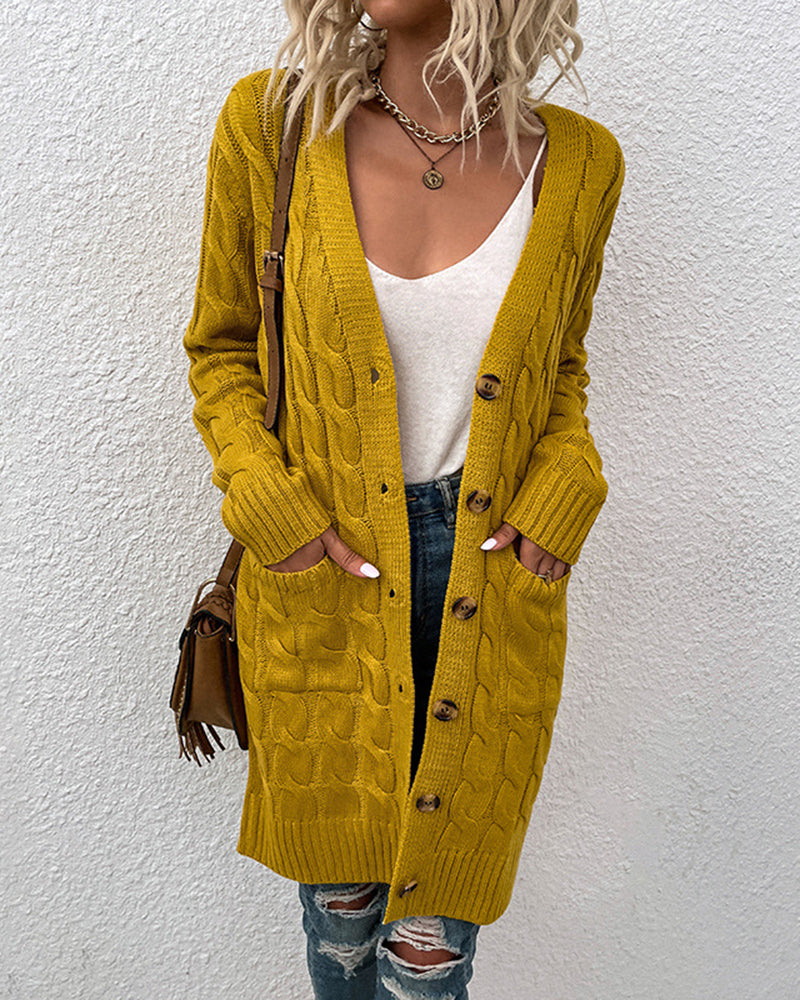 Long Sleeve Loose Long Knit Sweater Casual Single Breasted Knitwear Outerwear