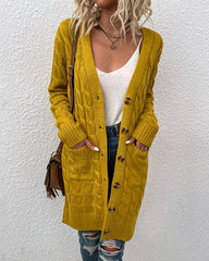 Long Sleeve Loose Long Knit Sweater Casual Single Breasted Knitwear Outerwear
