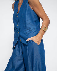 Chic Denim Two Pieces Set Sleeveless Vest And Wide Leg Pants