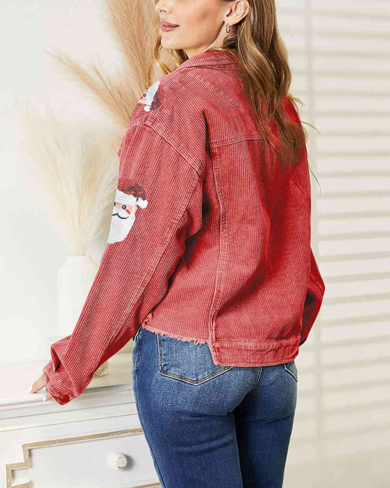 Christmas Santa Sequin Raw Hem Jacket