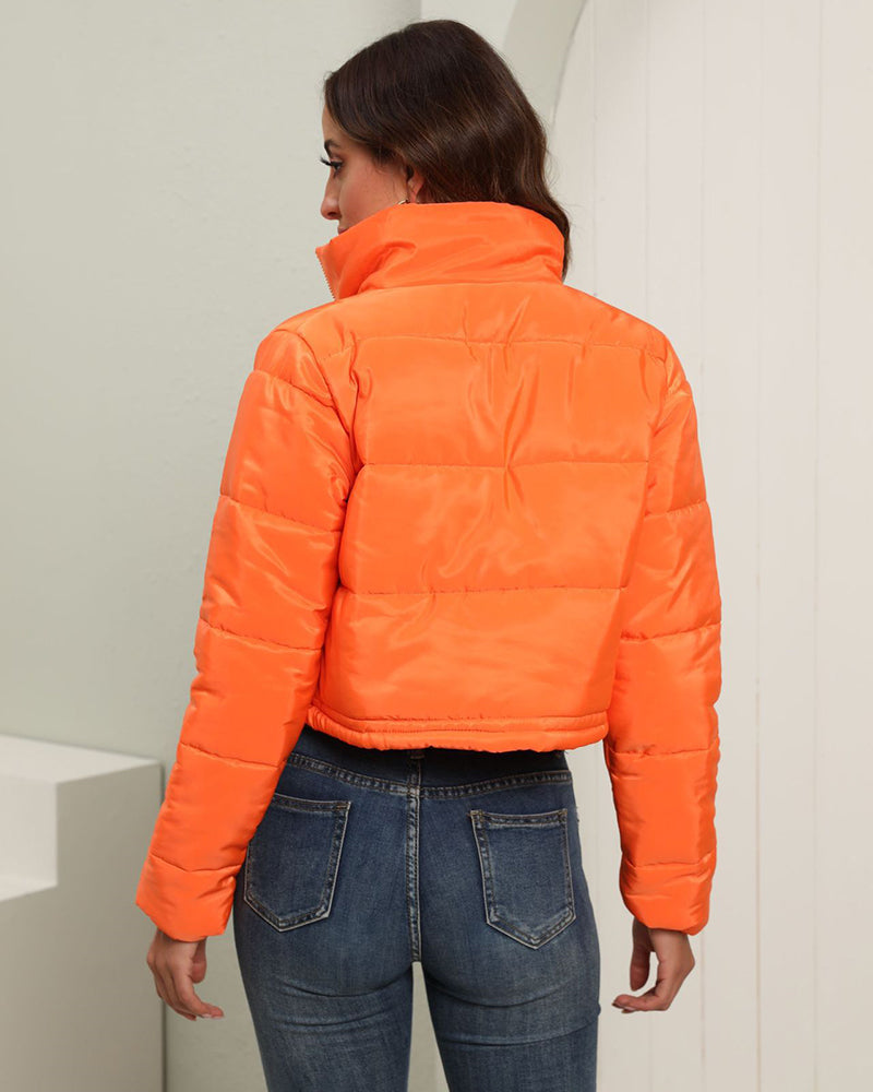Short Puffer Jacket Stands Up Zipper Outerwear