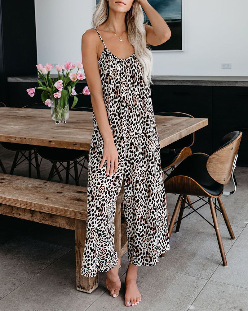 Sleeveless Loose Jumpsuit Adjustable Strap One Piece Jumpsuit with Pockets