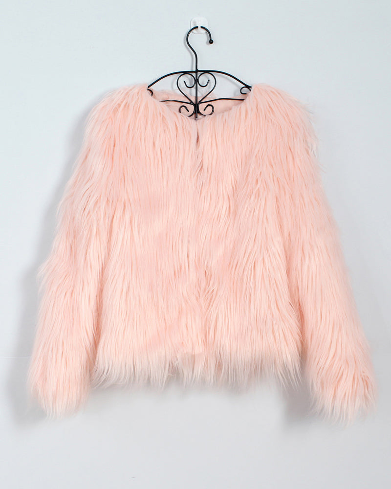 Faux Fur Coat Long Sleeve V-Neck Plush Warm Jacket Coat