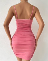 Lace Patchwork Tie-up Backless Pleated Mini Dress