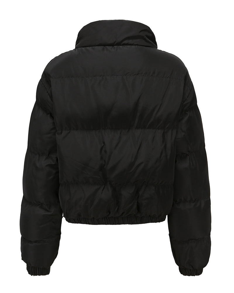 Short Puffer Jacket Stands Up Button Zipper Outerwear