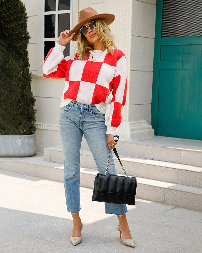 Color Block Polo Plaid Sweater