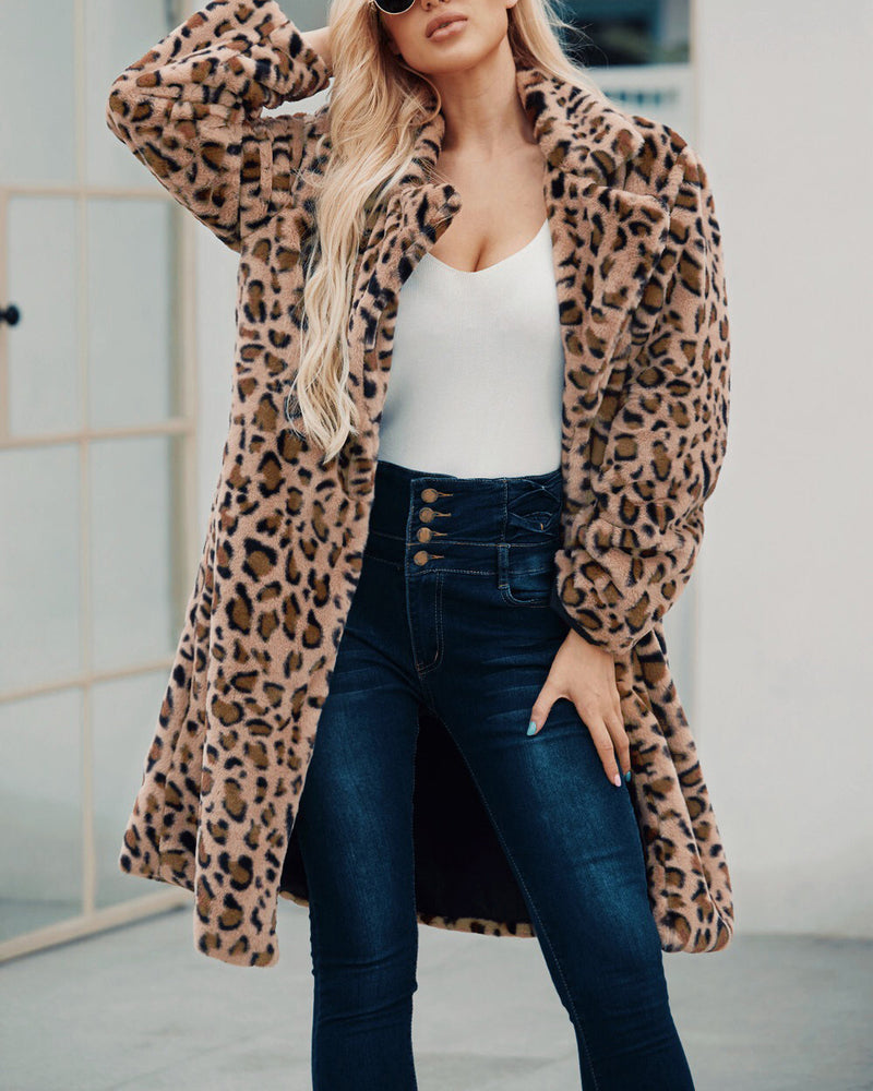 Faux Fur Coat Leopard Print Fluffy Coat