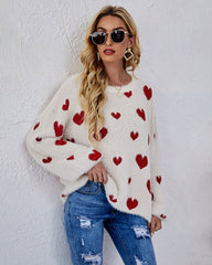 Love Pattern Round Neck Knit Sweater