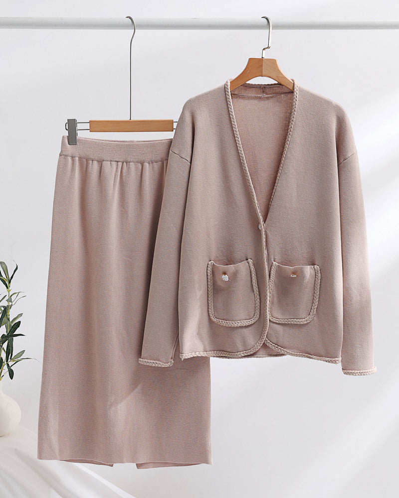 Knitted Two-piece Sets Loose Casual Skirt Suit