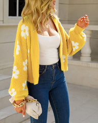 Cute Daisy Knit Cardigan Long Sleeve Casual Flower Open Front Sweater Tops