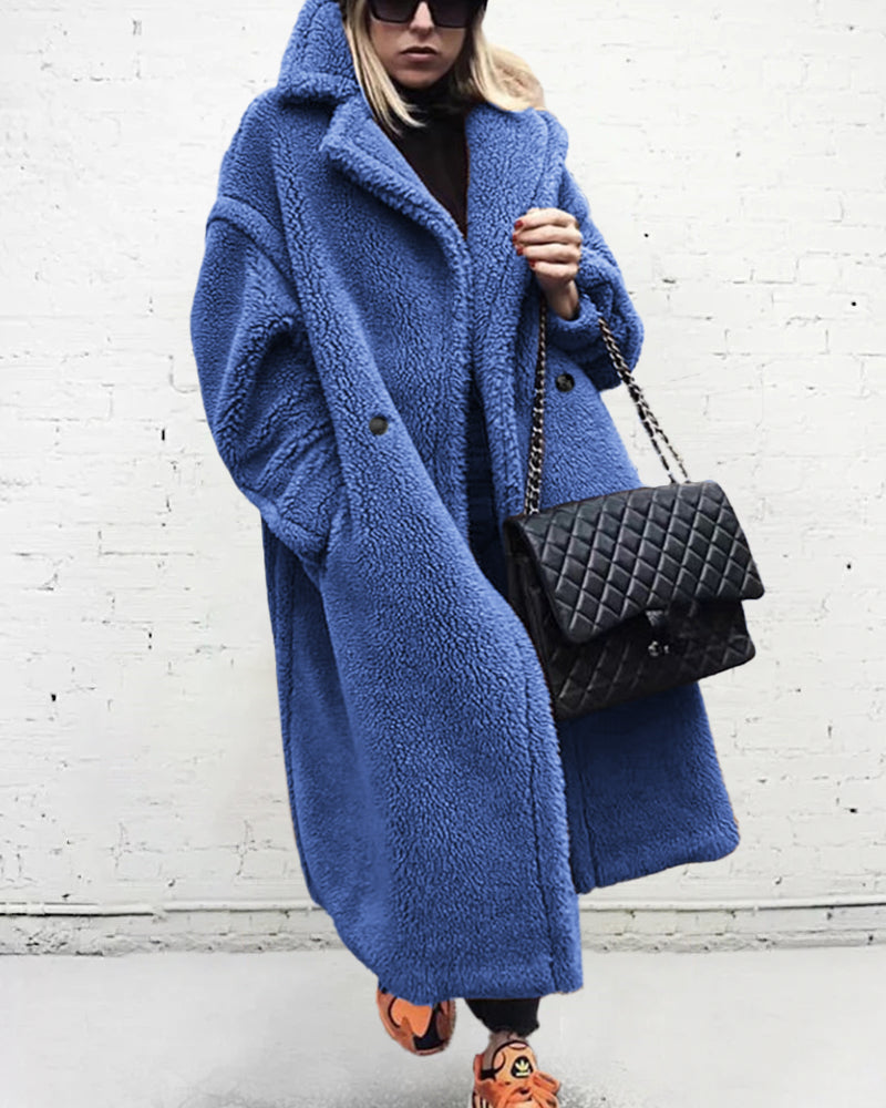 Loose Lamb-wool Coat Teddy Fur Lapel Mid-length Plush Coat