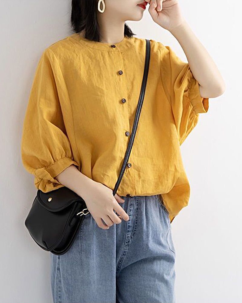 Lantern Sleeve Retro Loose Mid-sleeve Plus Size Shirt
