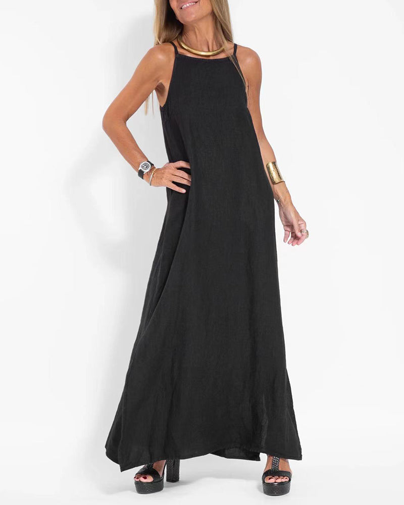 Casual Loose Sleeveless Spaghetti Side Split Maxi Dress