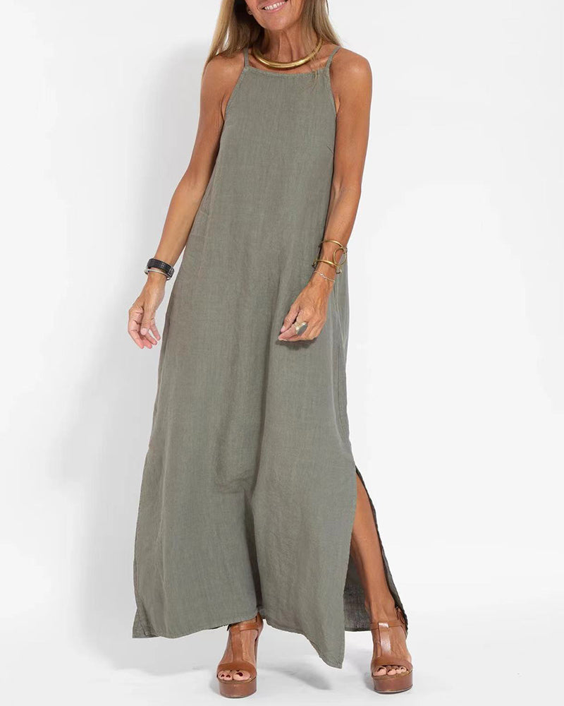 Casual Loose Sleeveless Spaghetti Side Split Maxi Dress