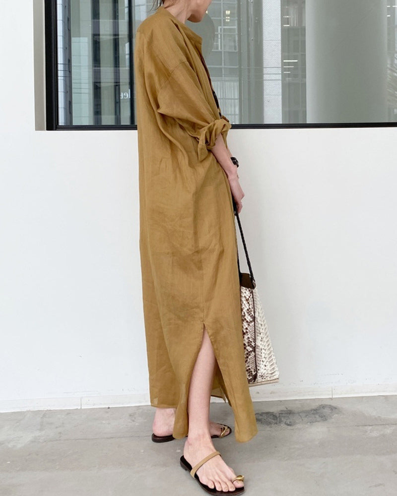 Solid Color Loose Shirt Dress